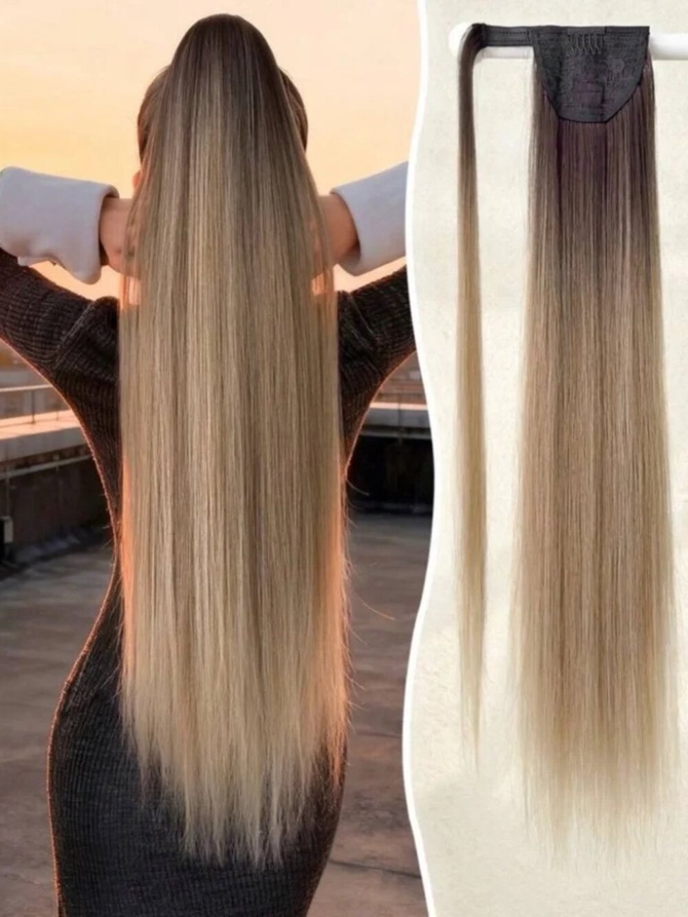 Balayage Wrap-Around Ponytail – Ombre Brown to Ash Blonde 32 “Extension